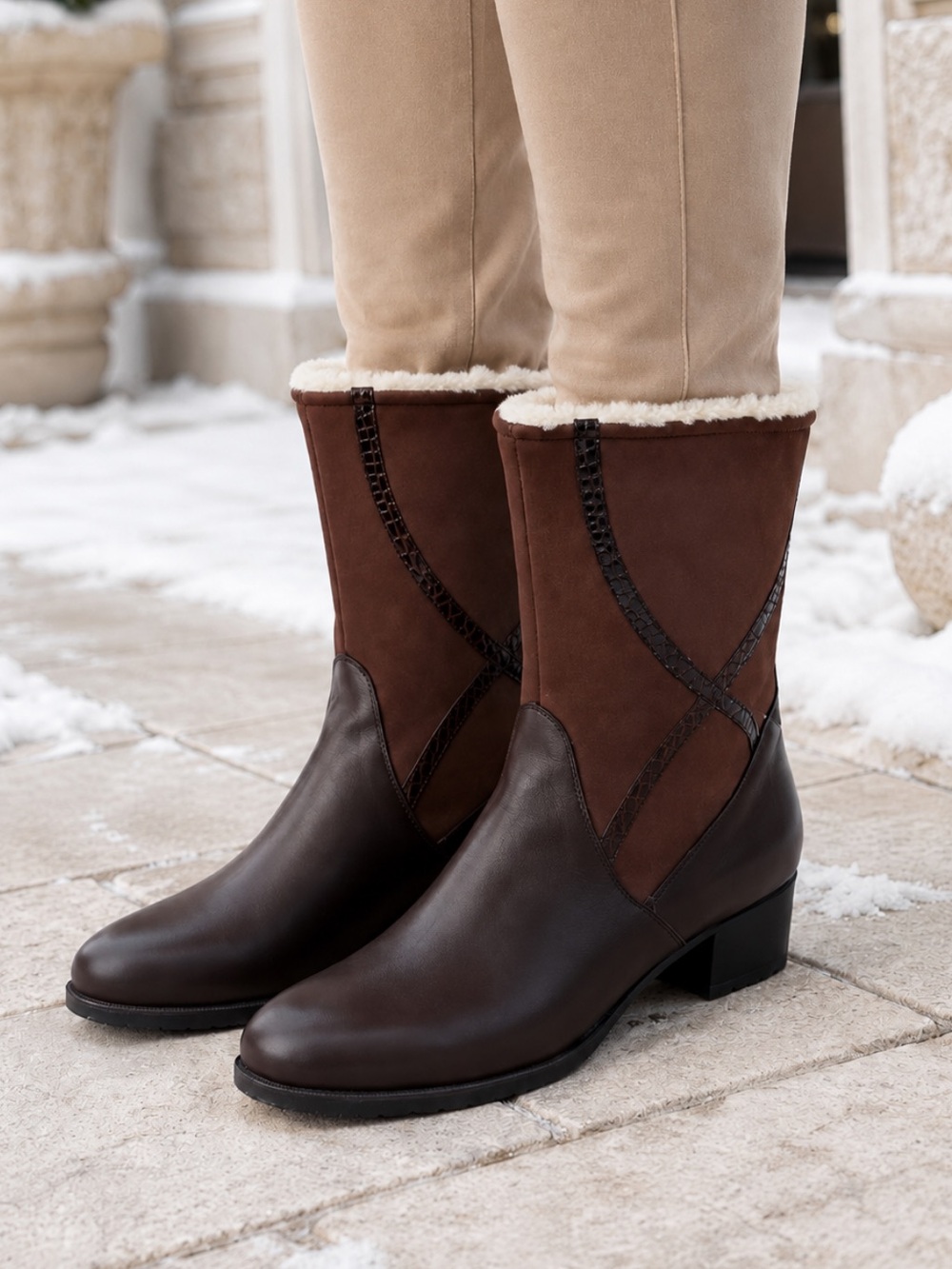 Warm and elegant Two-Tone Brown Waterproof Winter Boots❤️8.5